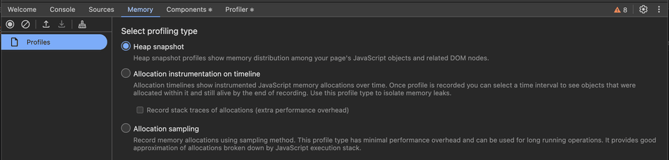 Debugger memory tab